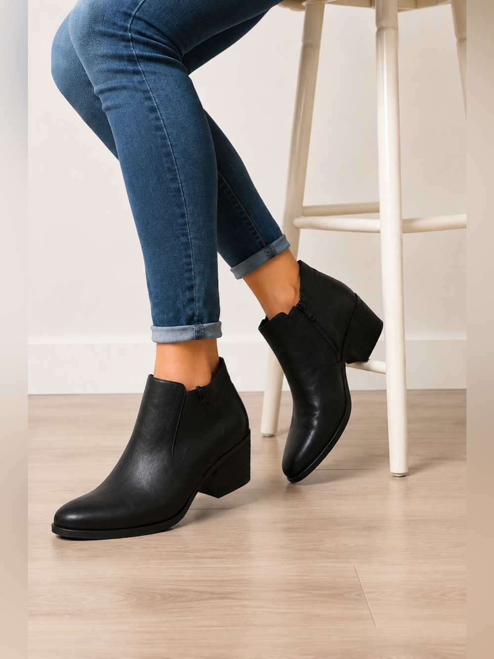 abeo Comfort Boots 8 Felicity Leather‎ Booties Black Zip Block Heel 8N Narrow
